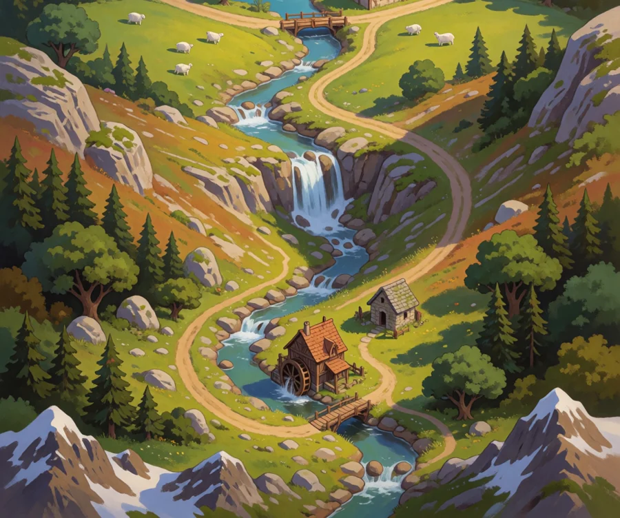Original painted reference for the river valley
