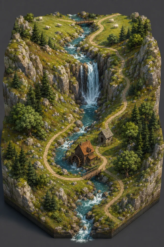 Refined realistic valley concept used to guide the waterfall landscape
