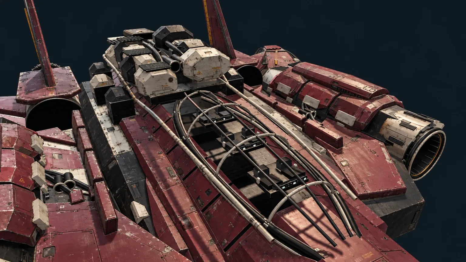A close view of the ribbed canopy and an engine housing