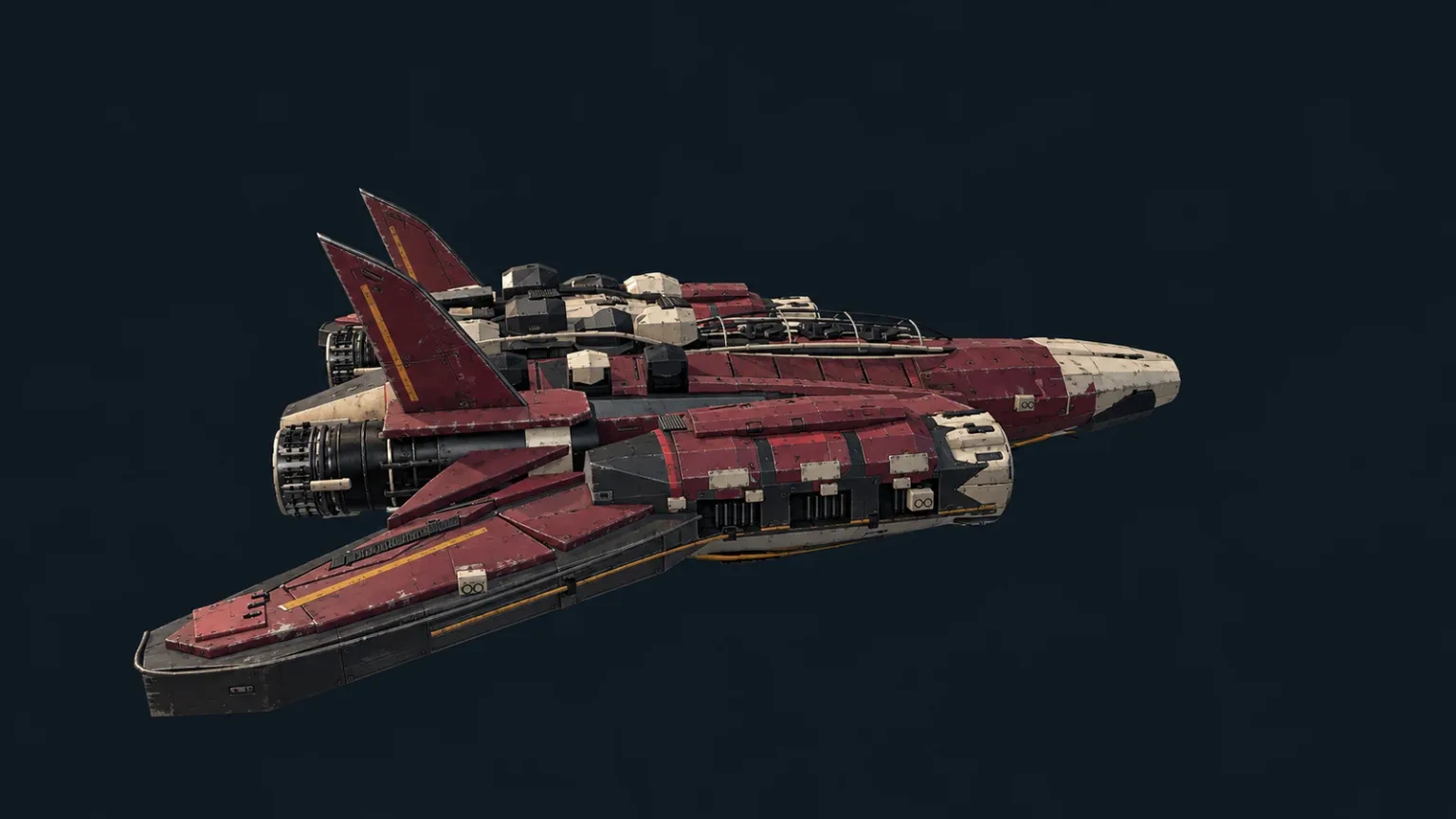 The red craft from its right side and slightly behind