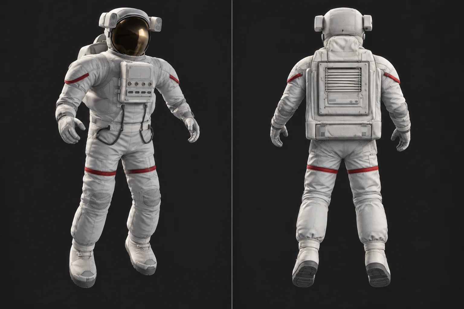 Finish sheet: the astronaut suit, front and back views