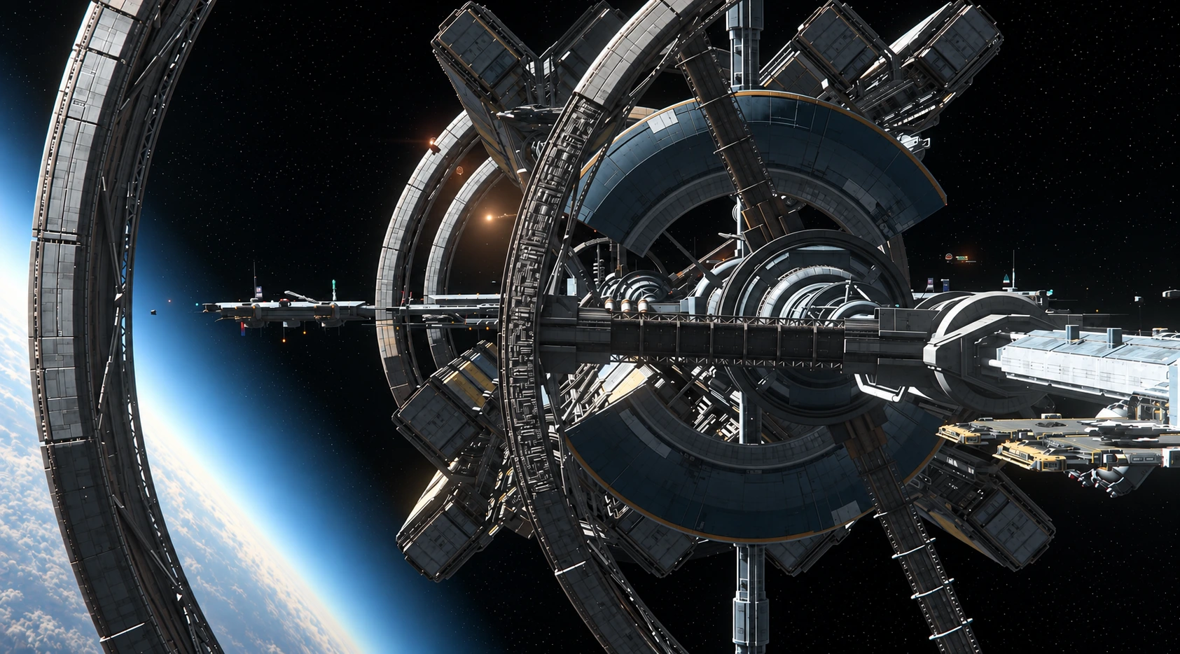 Refined design target: the station broadside, berths and spine in full view